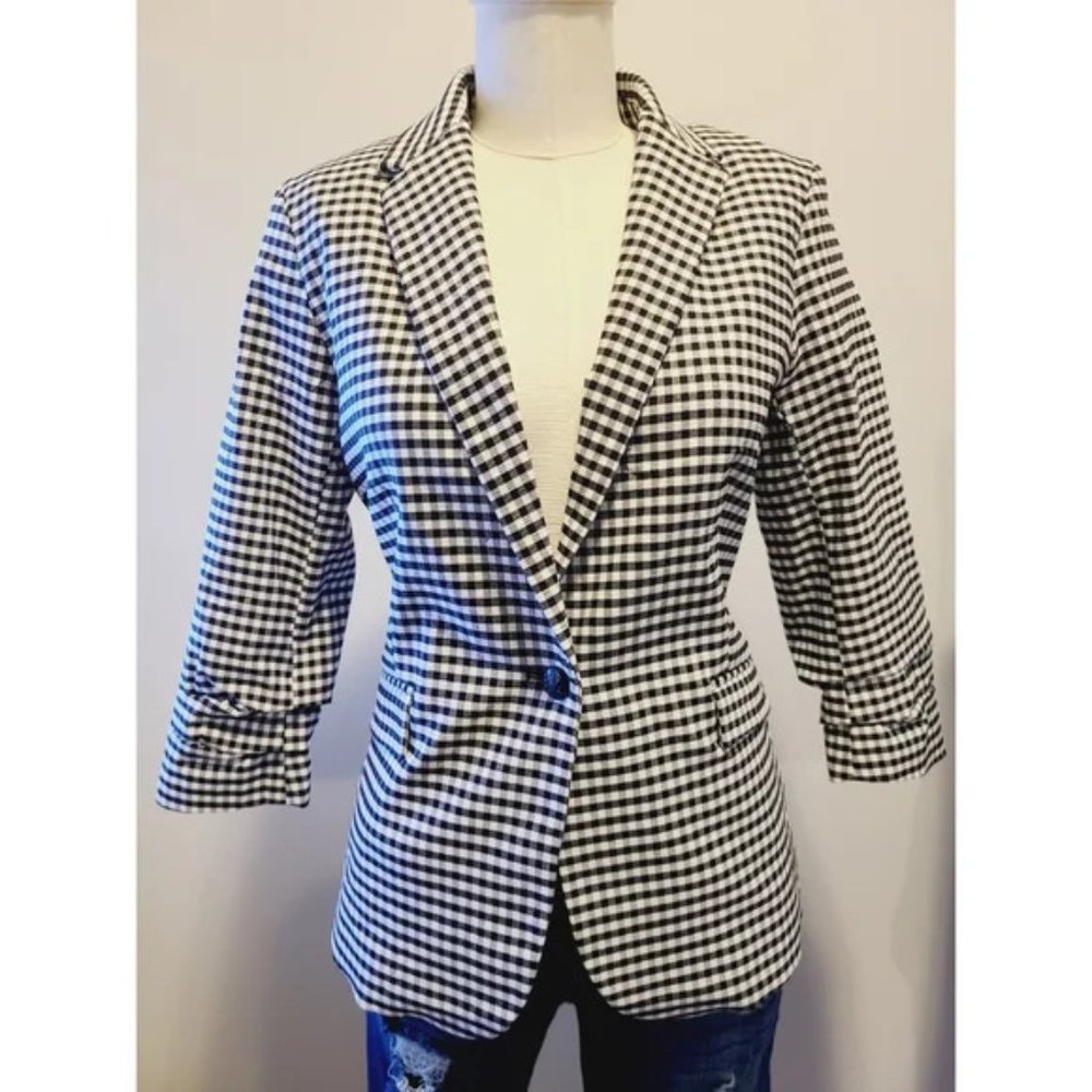 NEW Rachel Zoe B&W Gingham Check Print Blazer